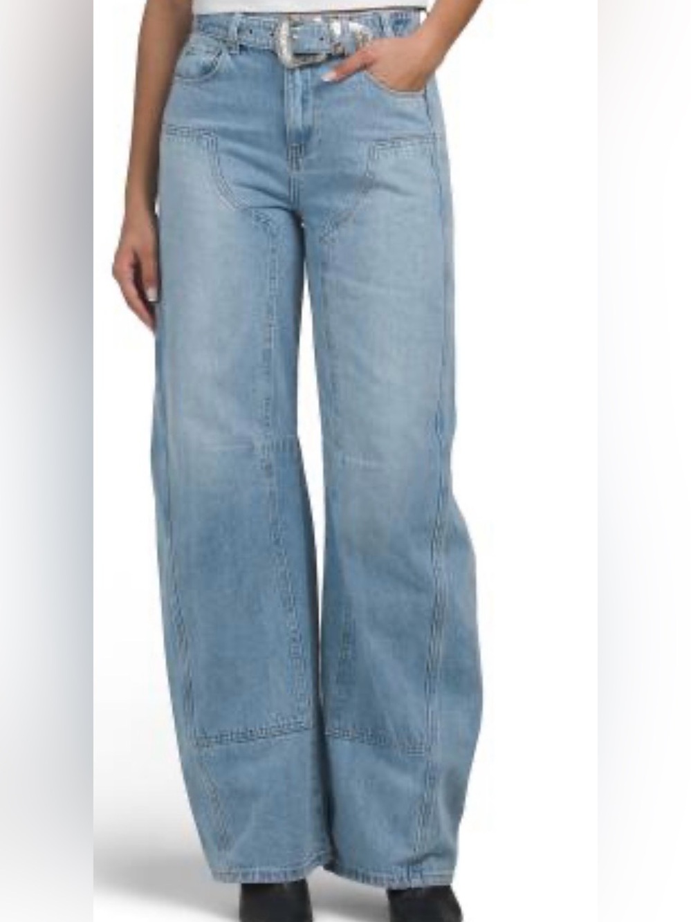 BlankNYC the Franklin ribcage wide leg jeans w attached western belt - NWT - Picture 1 of 7